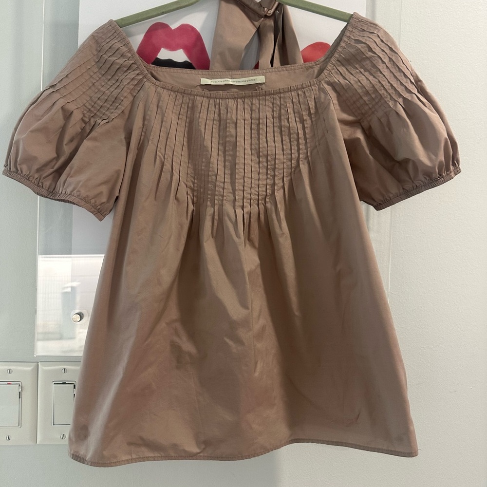 Twelfth Street by Cynthia Vincent taffeta Puff Sleeve Blouse w removable belt